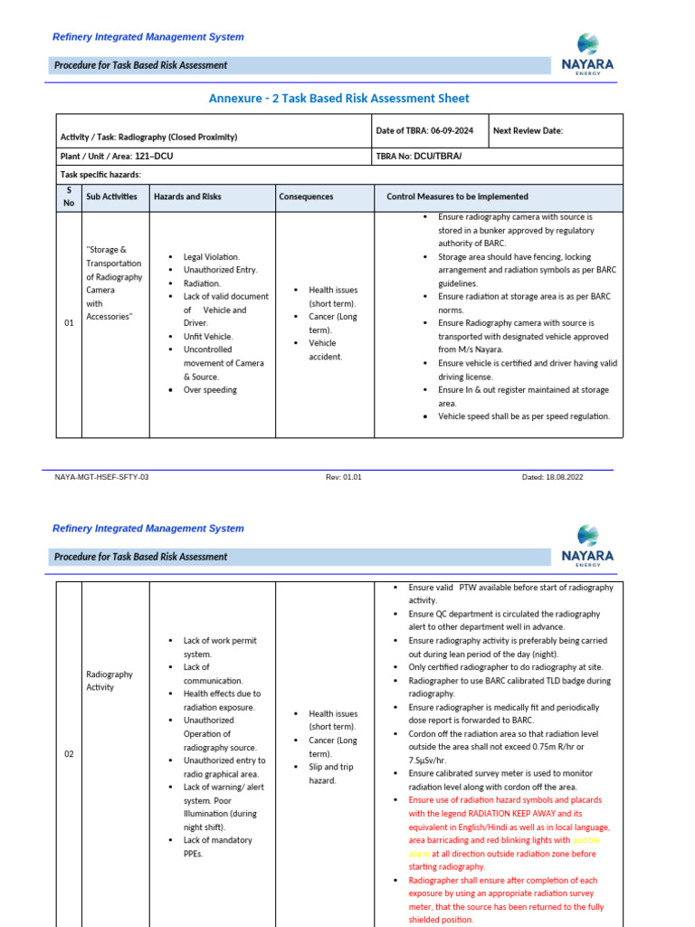 Radiography Safety Risk Assessment Procedure | PDF
