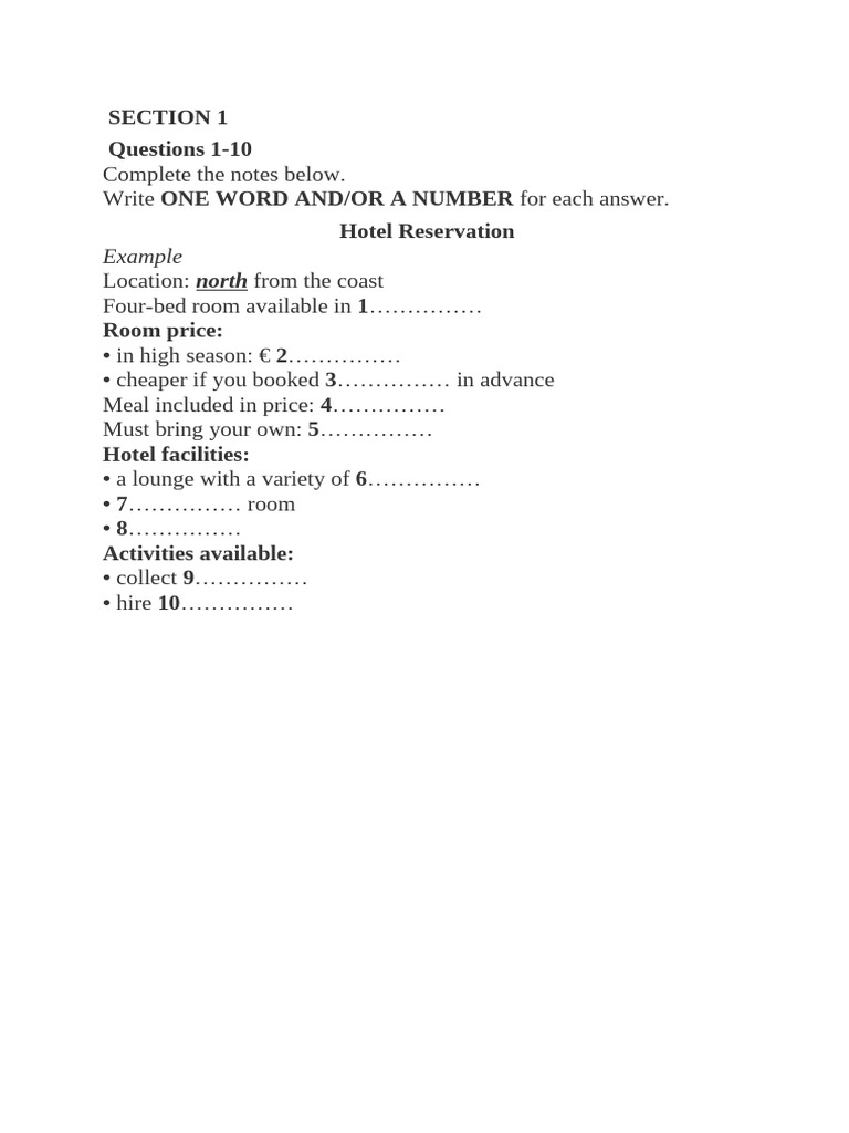 Hotel and Sports Facility Questionnaire | PDF