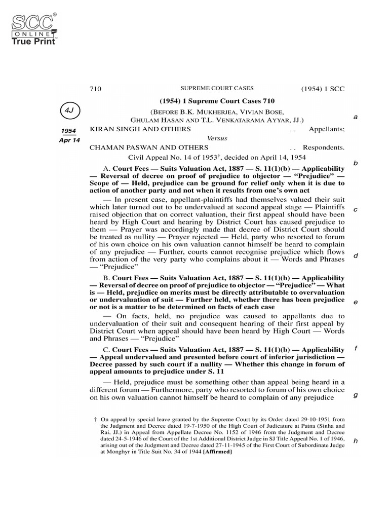 Kiran Singh & Ors v. Chaman Paswan - 1954 - 1 - SCC - 710 - 723 | PDF ...