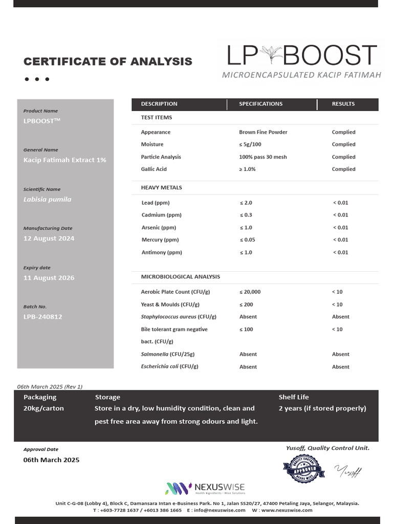 LPBoost (Kacip Fatimah Extract 1%) - LPB-240812 | PDF | Materials ...