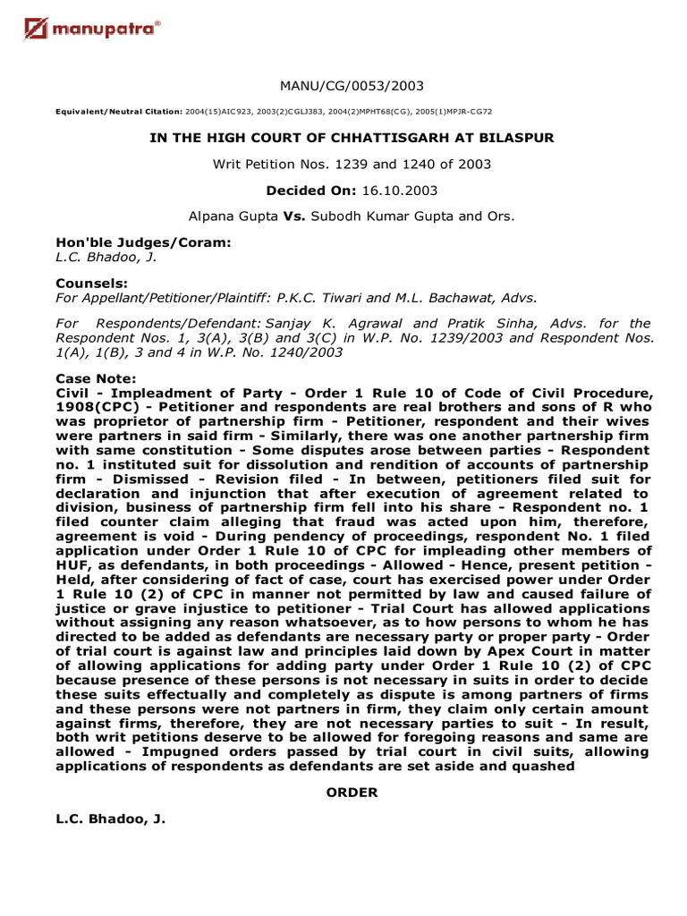Alpana Gupta Vs Subodh Kumar Gupta and Ors 16102z030054COM621254 | PDF ...