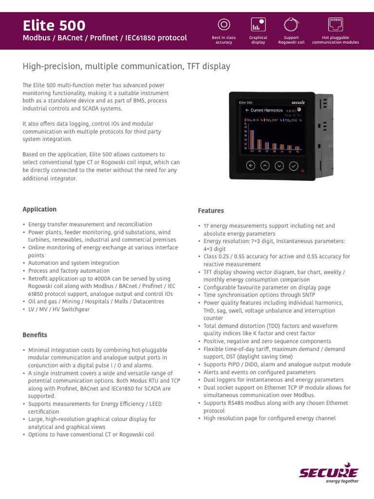 Elite 500 Multi-Function Energy Meter | PDF | Scada | Programmable ...