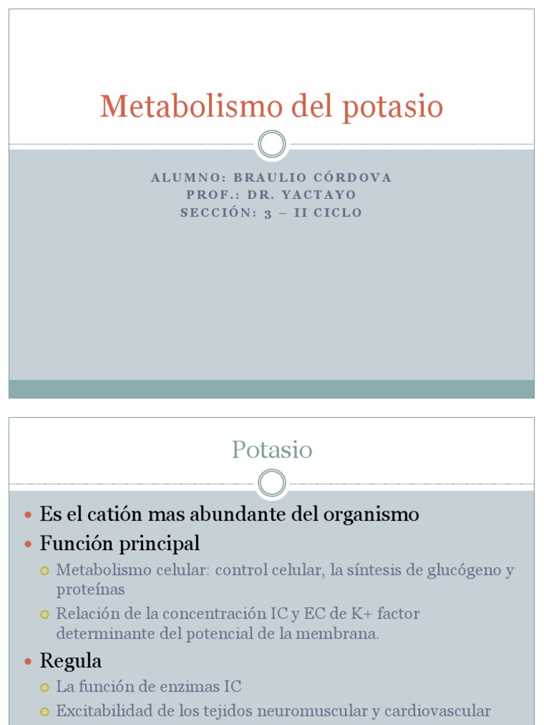 Metabolismo Del Potasio | PDF | Potasio | Dieta y nutrición