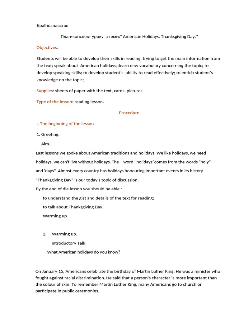 Thanksgiving Day: Lesson Plan Overview | PDF | Plymouth Colony ...