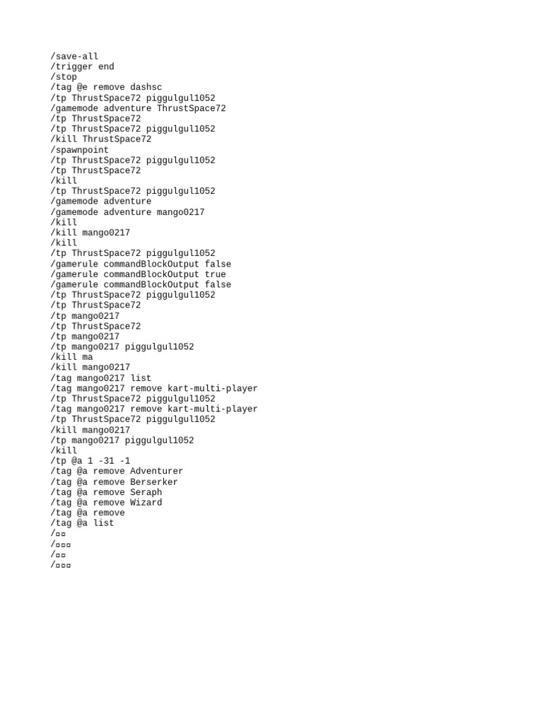 Minecraft Command List and Actions | PDF