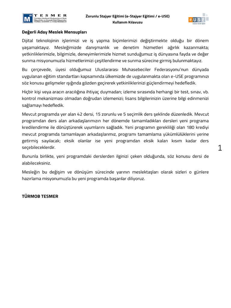 E-Stajyer Egitim Programi Kullanim Klavuzu | PDF