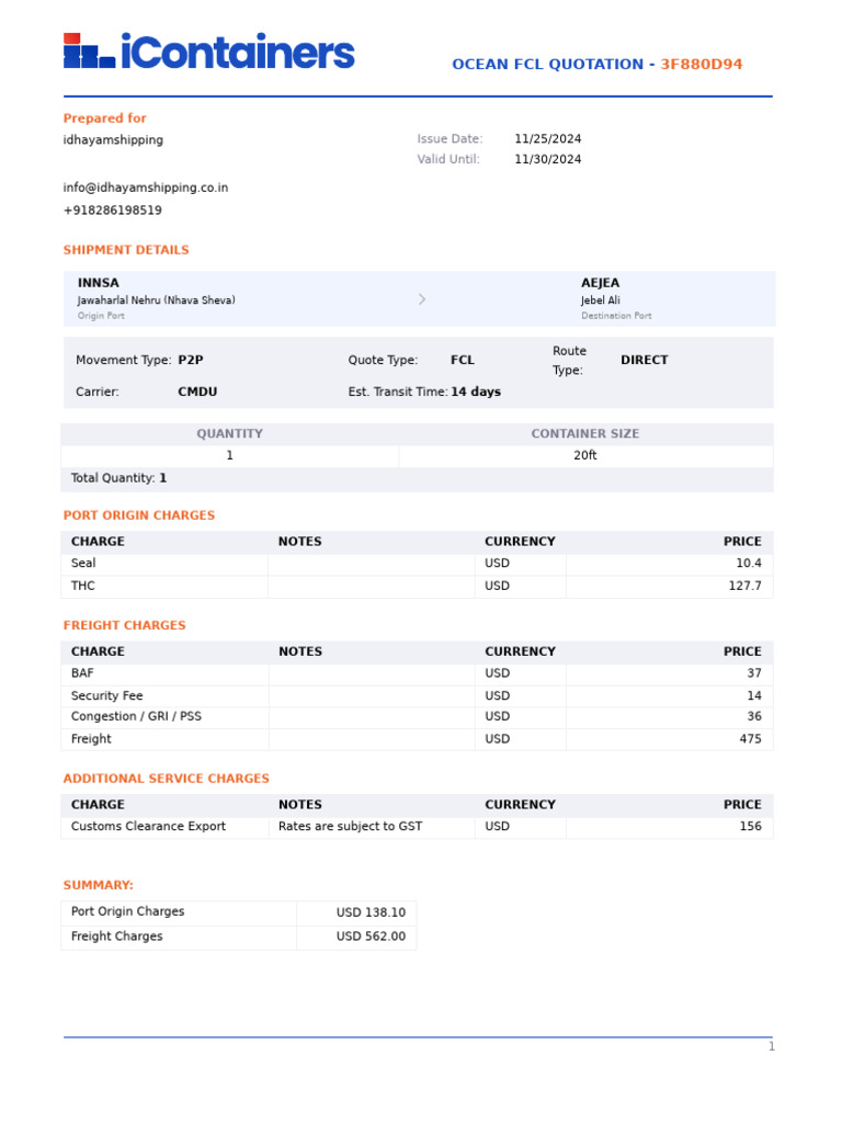 Nhava Sheva to Jebel Ali Freight Quote | PDF | International Business ...