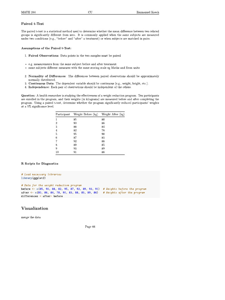 Paired T-Test Math 244 Notes | PDF