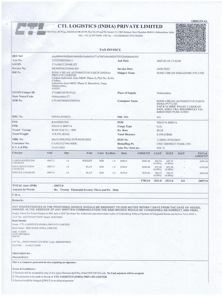 Ctl Logistics Invoice | PDF