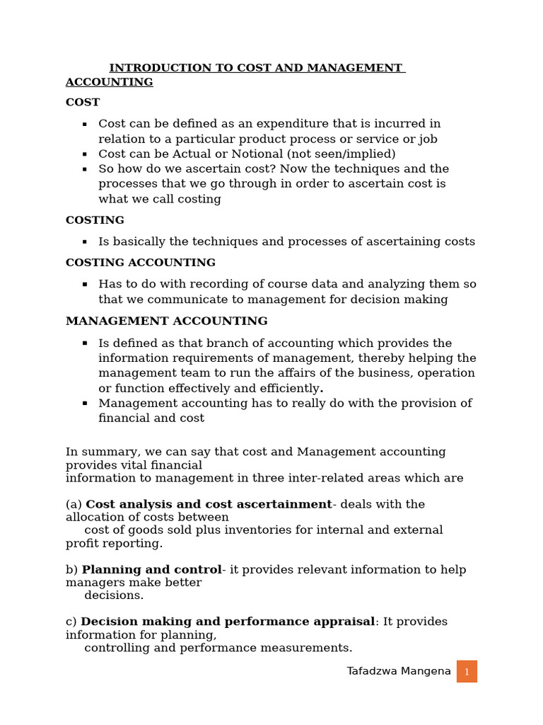 Cost and Management Accounting Overview | PDF | Cost | Opportunity Cost