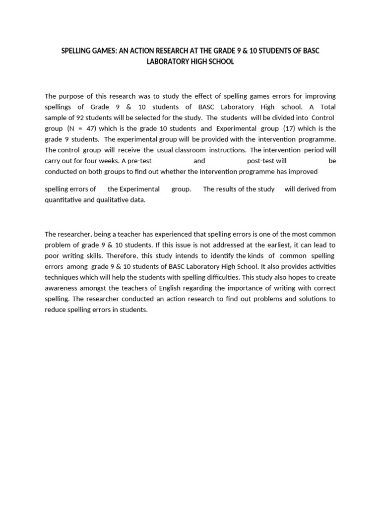 Spelling Games Impact on High School Students | PDF