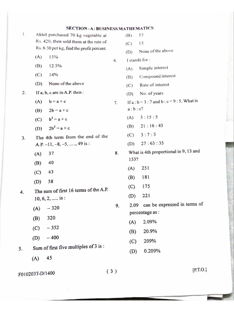 Business Mathematics (2024) Set - D | PDF