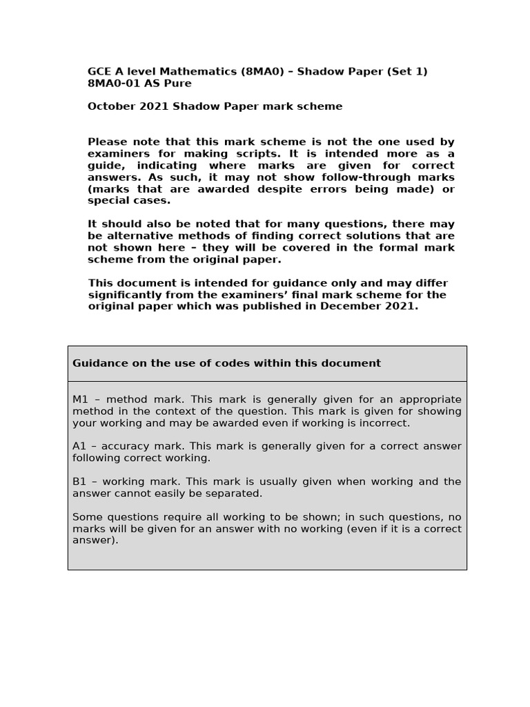 October 2021 A Level Maths Mark Scheme | PDF | Gradient | Quadratic ...