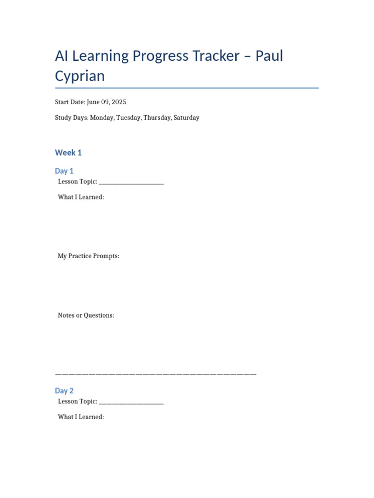 AI Learning Progress Tracker Template | PDF