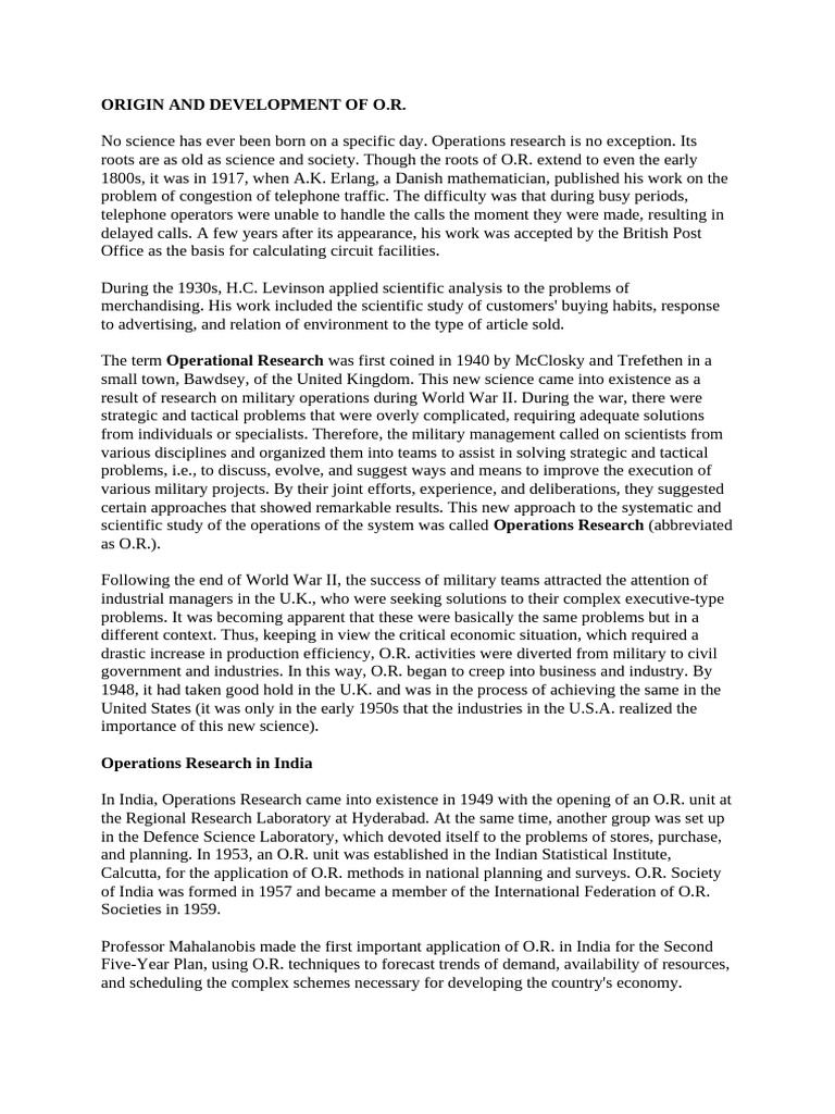 History and Origins of Operations Research | PDF | Operations Research ...