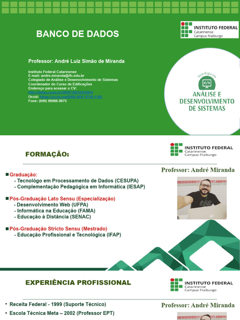 Aula 0 - Apresentac807a771o BD 1 | PDF | Bancos de dados | Pós-graduação