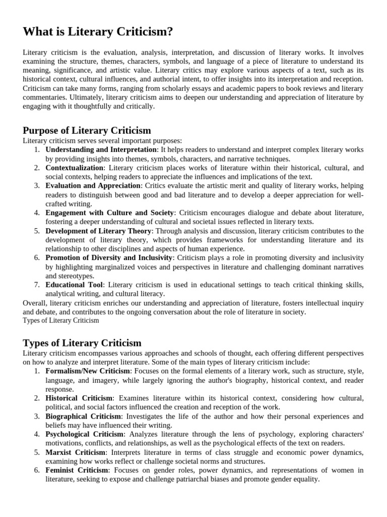 Understanding Literary Criticism Types | PDF | Literary Criticism ...