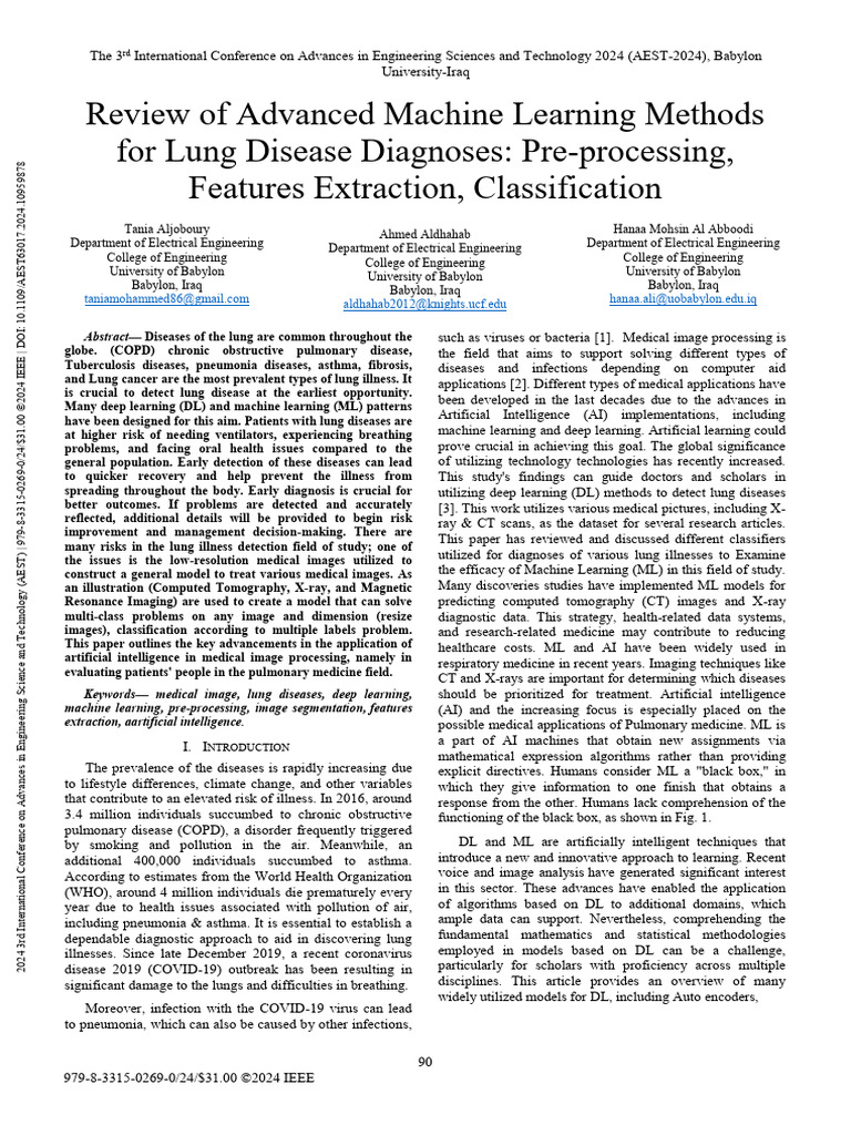 Machine Learning for Lung Disease Diagnosis | PDF | Machine Learning ...