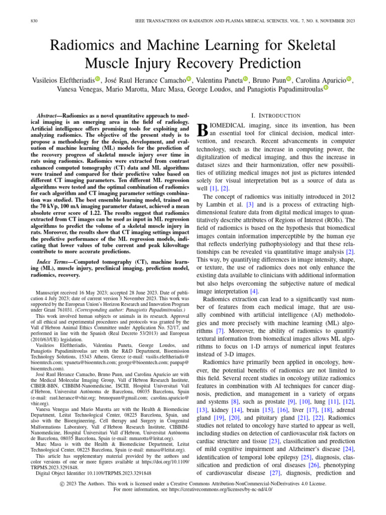 Radiomics and Machine Learning For Skeletal Muscle Injury Recovery ...
