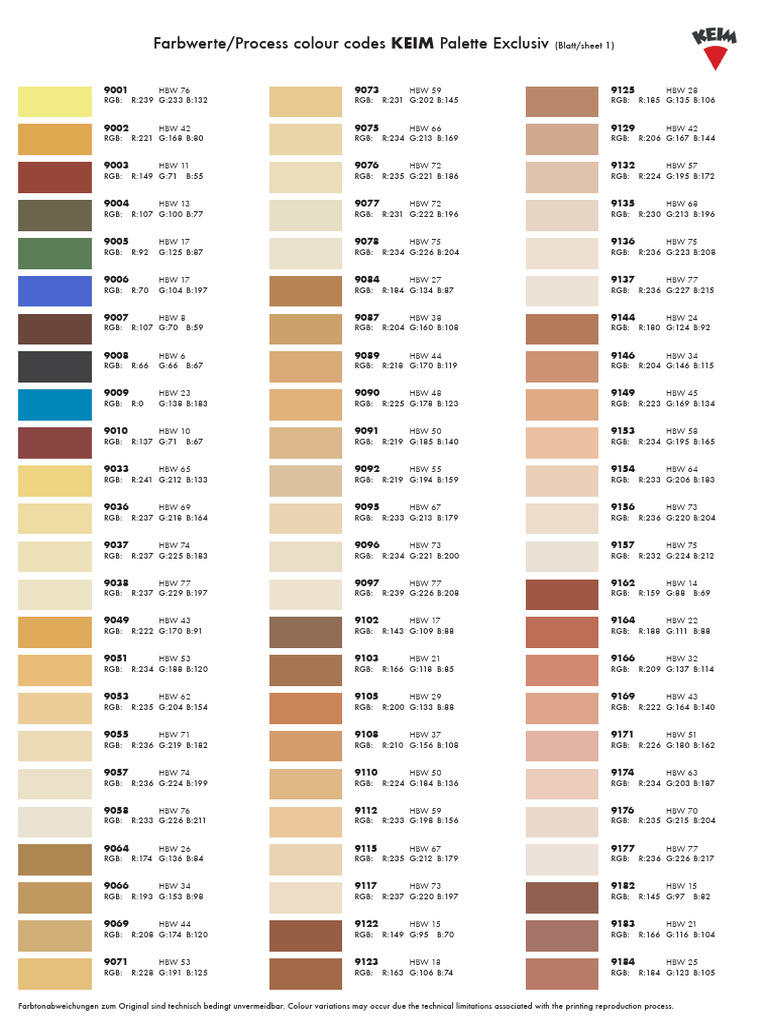 Process Colour Codes KEIM Palette Exclusiv | PDF