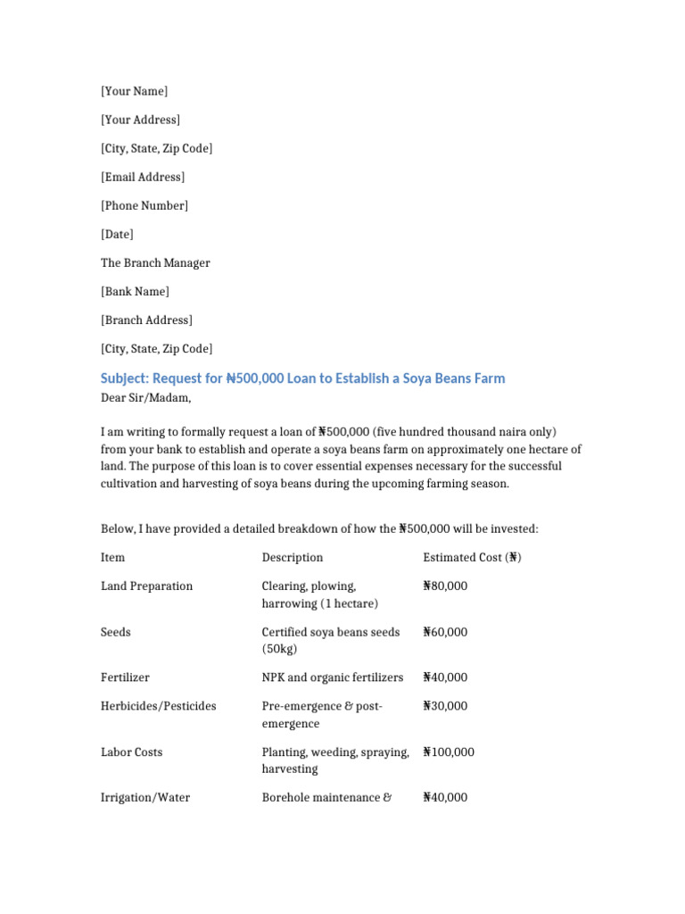 Soya Beans Farm Loan Request | PDF