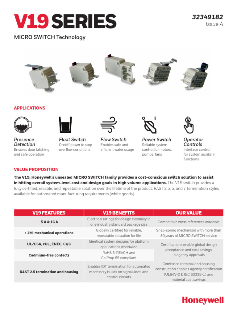 Honeywell V19 Switch Overview 2024 | PDF | Switch | Electrical Engineering