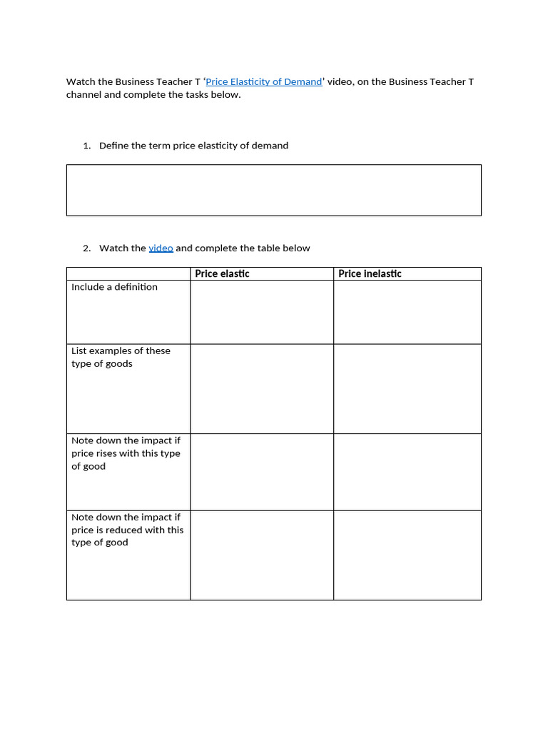 Price Elasticity of Demand Task | PDF