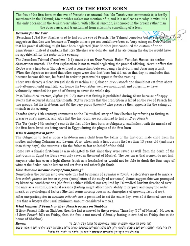 Fast of the First Born Passover Hebrew Words And Phrases