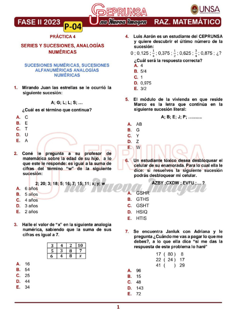 P - 04 Raz. Matematico Ceprunsa 2da Fase | PDF