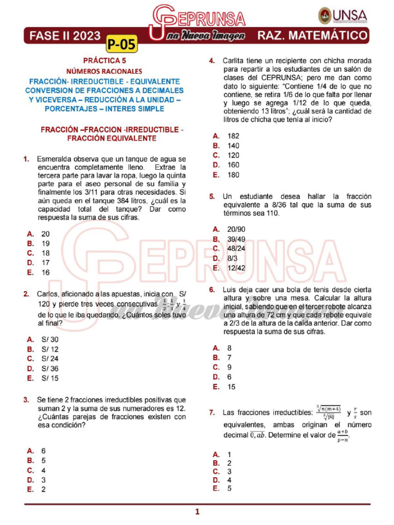 P - 05 Raz. Matematico Ceprunsa 2da Fase | PDF