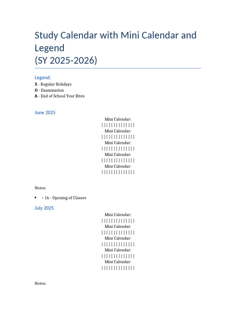 Study Calendar SY 2025 2026 | PDF