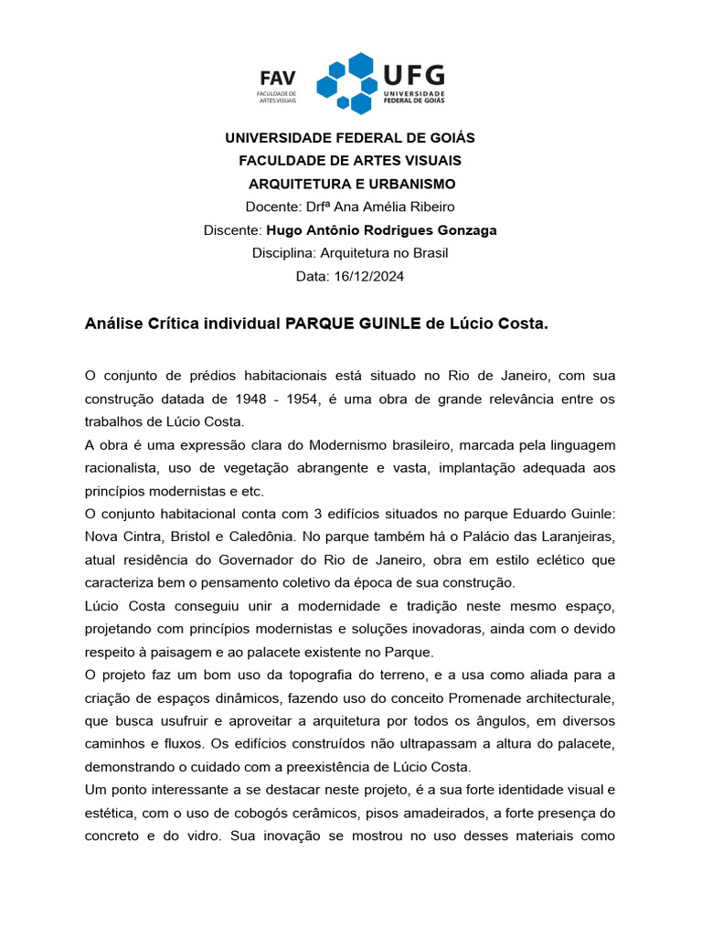 Análise do Parque Guinle por Lúcio Costa | PDF