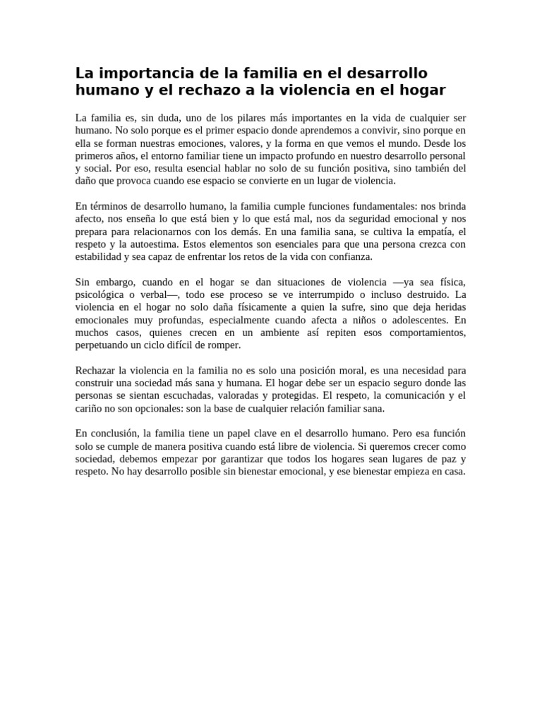 La Importancia de La Familia en El Desarrollo Humano y El Rechazo A La ...