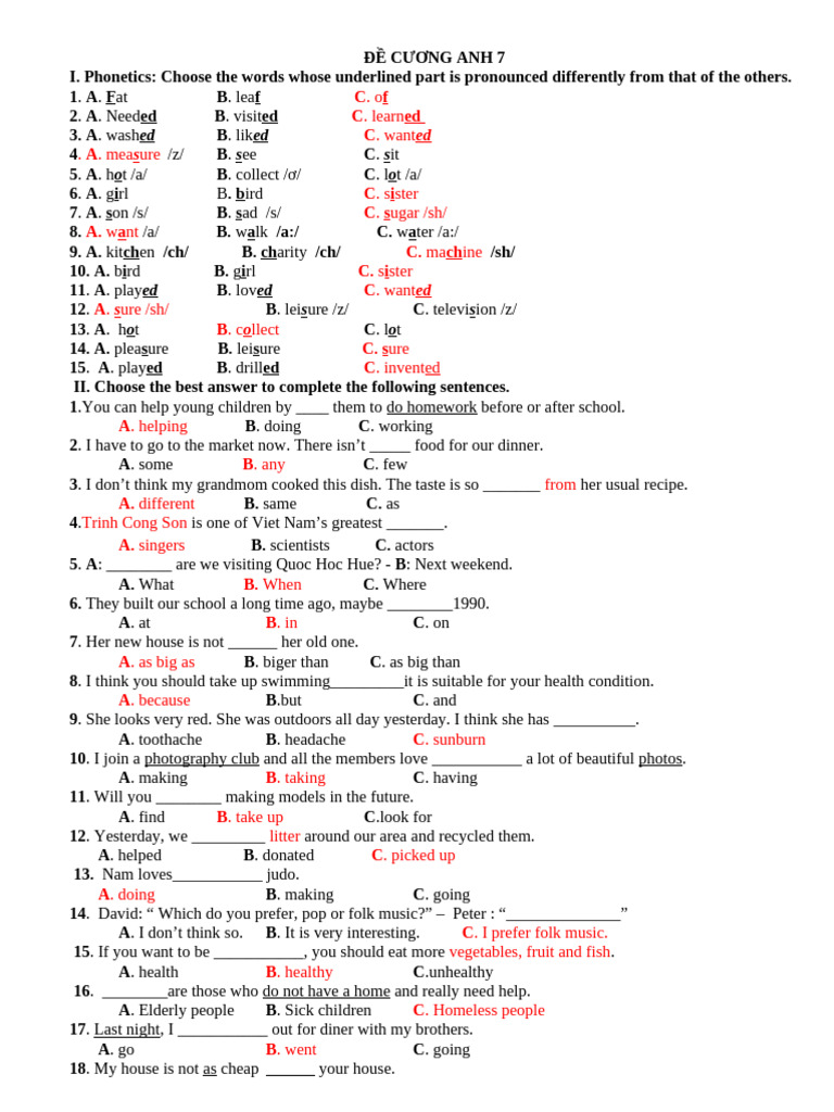 English 7 Phonetics and Grammar Exercises | PDF | Lunch | Meal