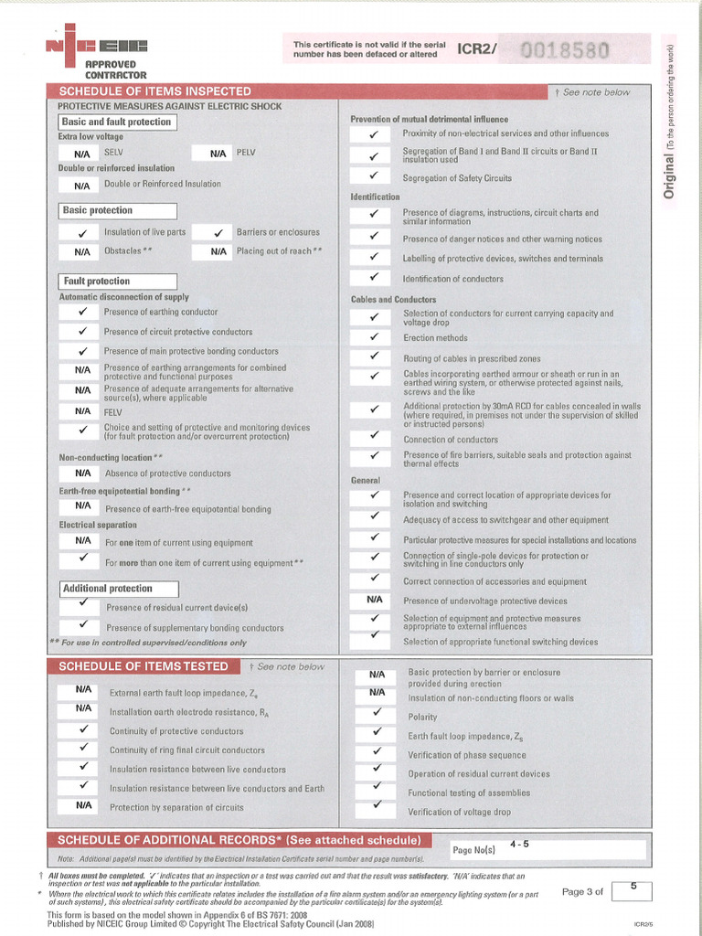 Drew and Co Test Certificate For Control Room Wiring 1 | PDF