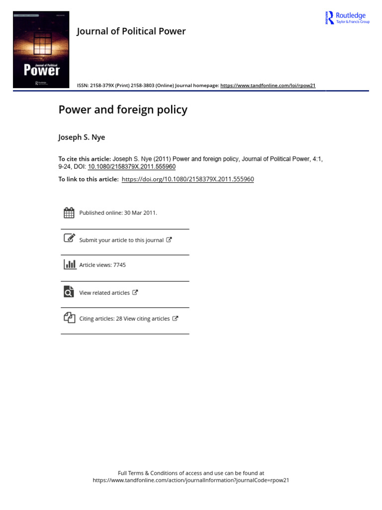 Power and Foreign Policy - Nye | PDF | Soft Power | Policy