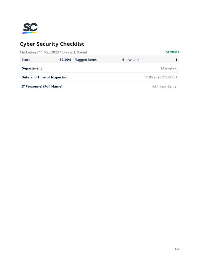 Cyber Security Checklist Sample PDF Report | PDF | Access Control ...