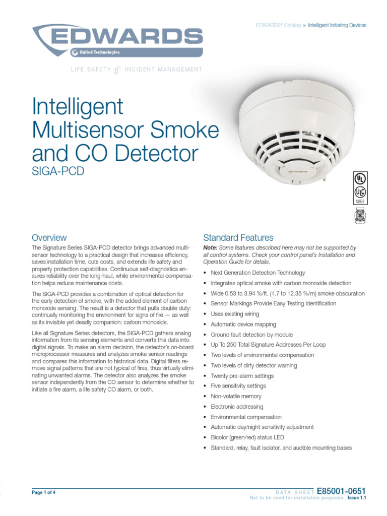 SIGA-PCD Smoke and CO Detector Overview | PDF | Sensor | Electrical ...