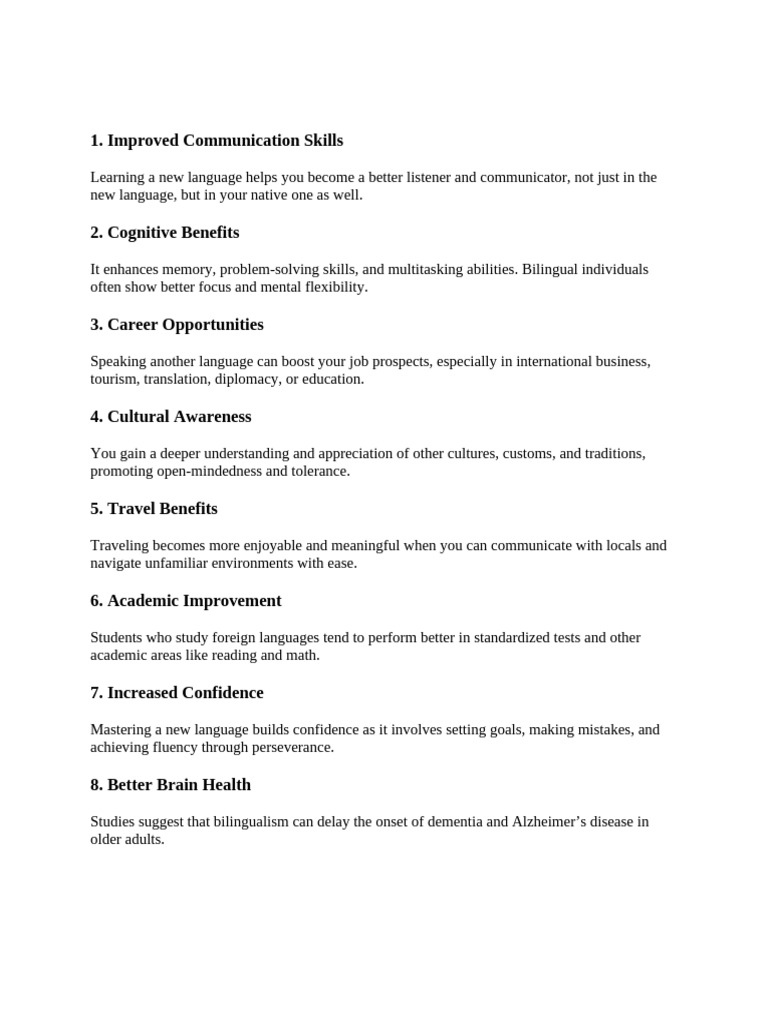 Benefits of Learning a New Language | PDF