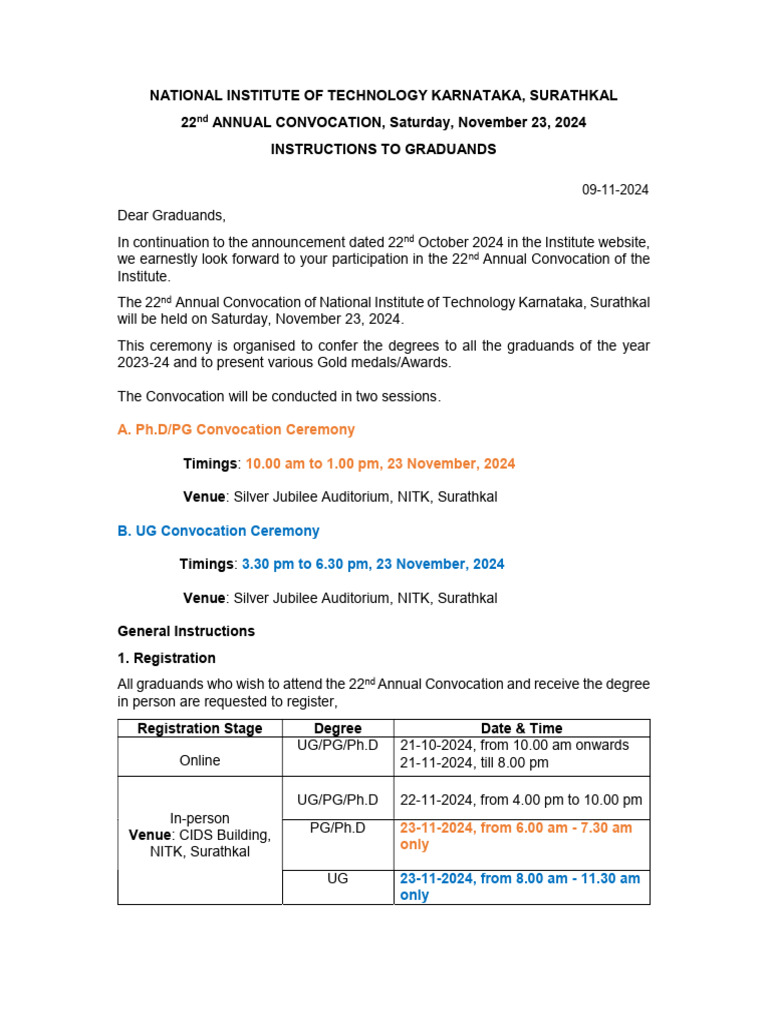 NITK Surathkal 22nd Convocation 2024 | PDF