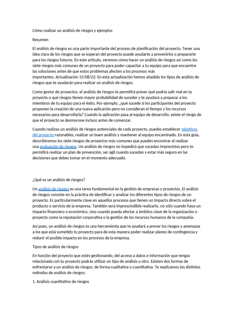 Ejemplos de análisis de riesgos en proyectos | PDF | Análisis FODA | Riesgo
