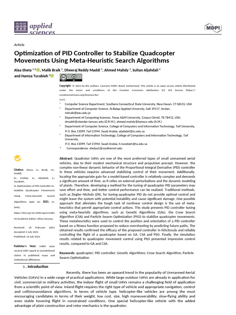 PID Controller Optimization for Quadcopter | PDF | Torque | Force
