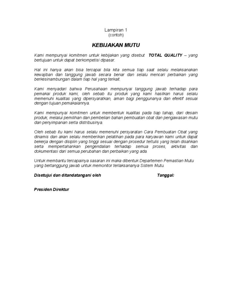 Lampiran 1 Contoh Kebijakan Mutu