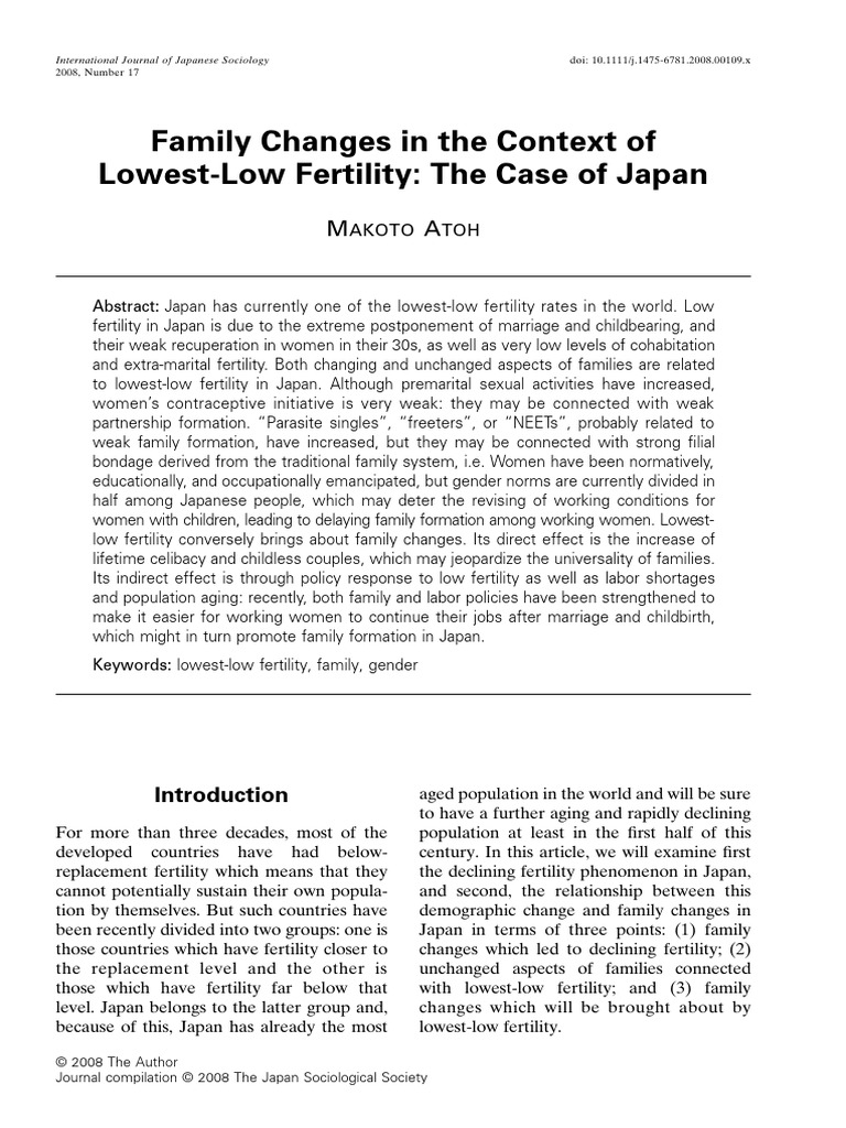 Family Dynamics and Low Fertility in Japan | PDF | Total Fertility Rate ...