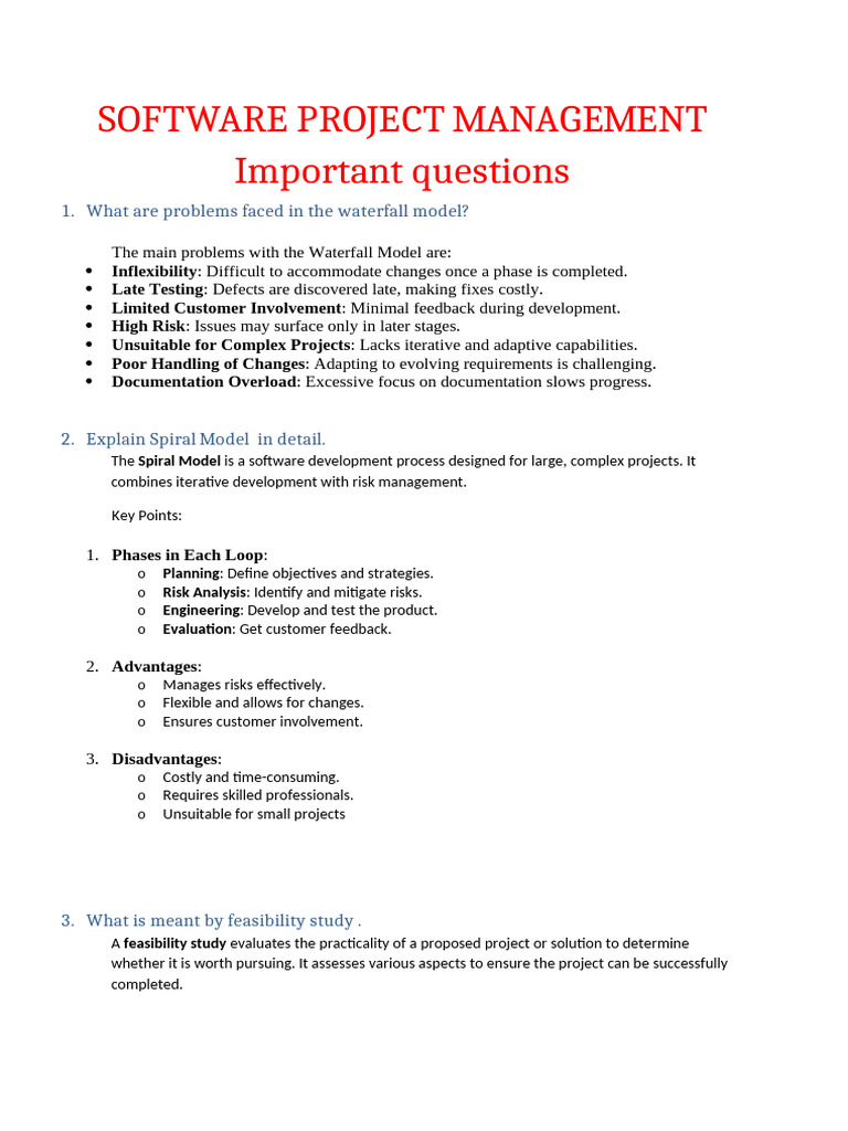 Software Project Management Improtant Questions | PDF | Quality ...
