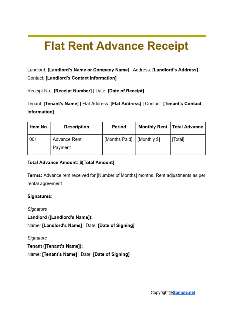 Flat Rent Advance Receipt Format | PDF