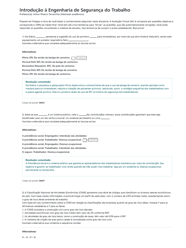 Avaliação em Engenharia de Segurança do Trabalho | PDF | Economia ...