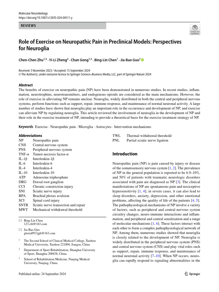 Zhu Et Al 2024 - Role of Exercise On Neuropathic Pain in Preclinical ...