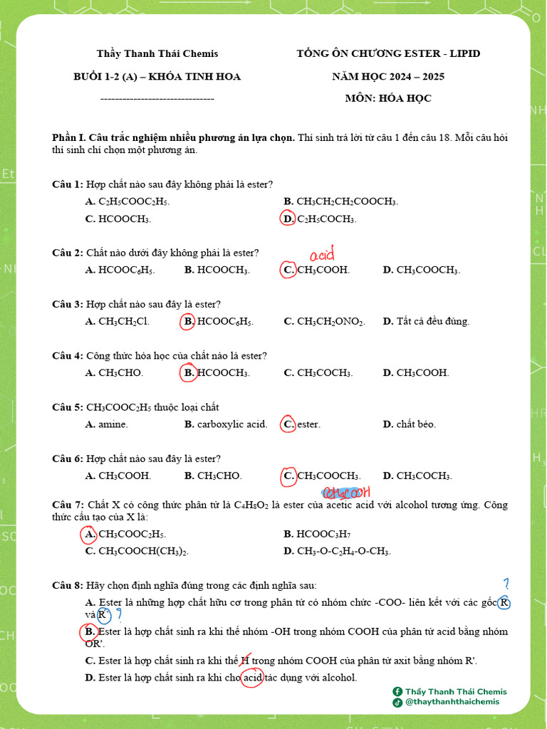 TTTC Buoi 2a Bai Tap Ester Lipid Ban Viet Tay | PDF