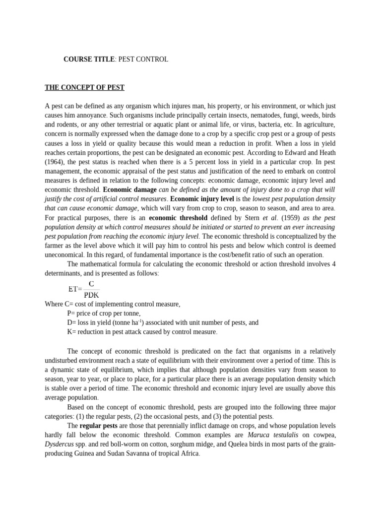 Pest Control Course Material | PDF | Pest (Organism) | Biological Pest ...